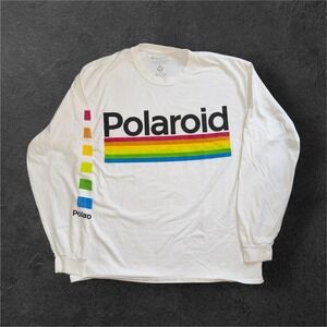 Polaroid Long Sleeve Graphic T-Shirt White Rainbow Logo Mens Size 1X Difuzed